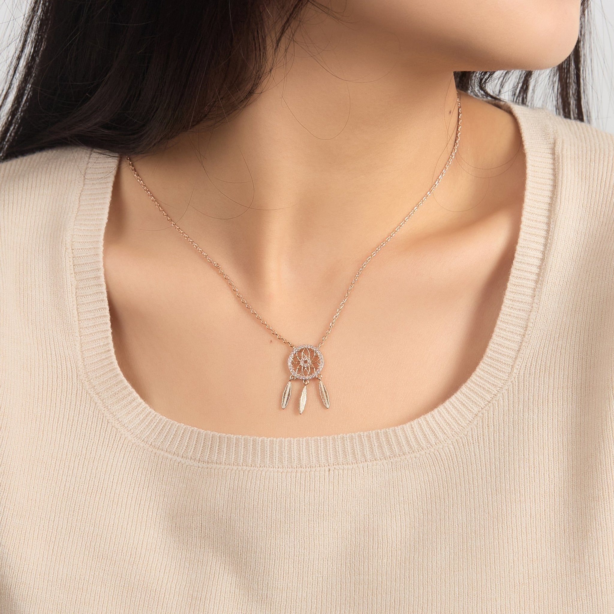 Rose Gold Plated Dream Catcher Necklace Created with Zircondia® Crystals