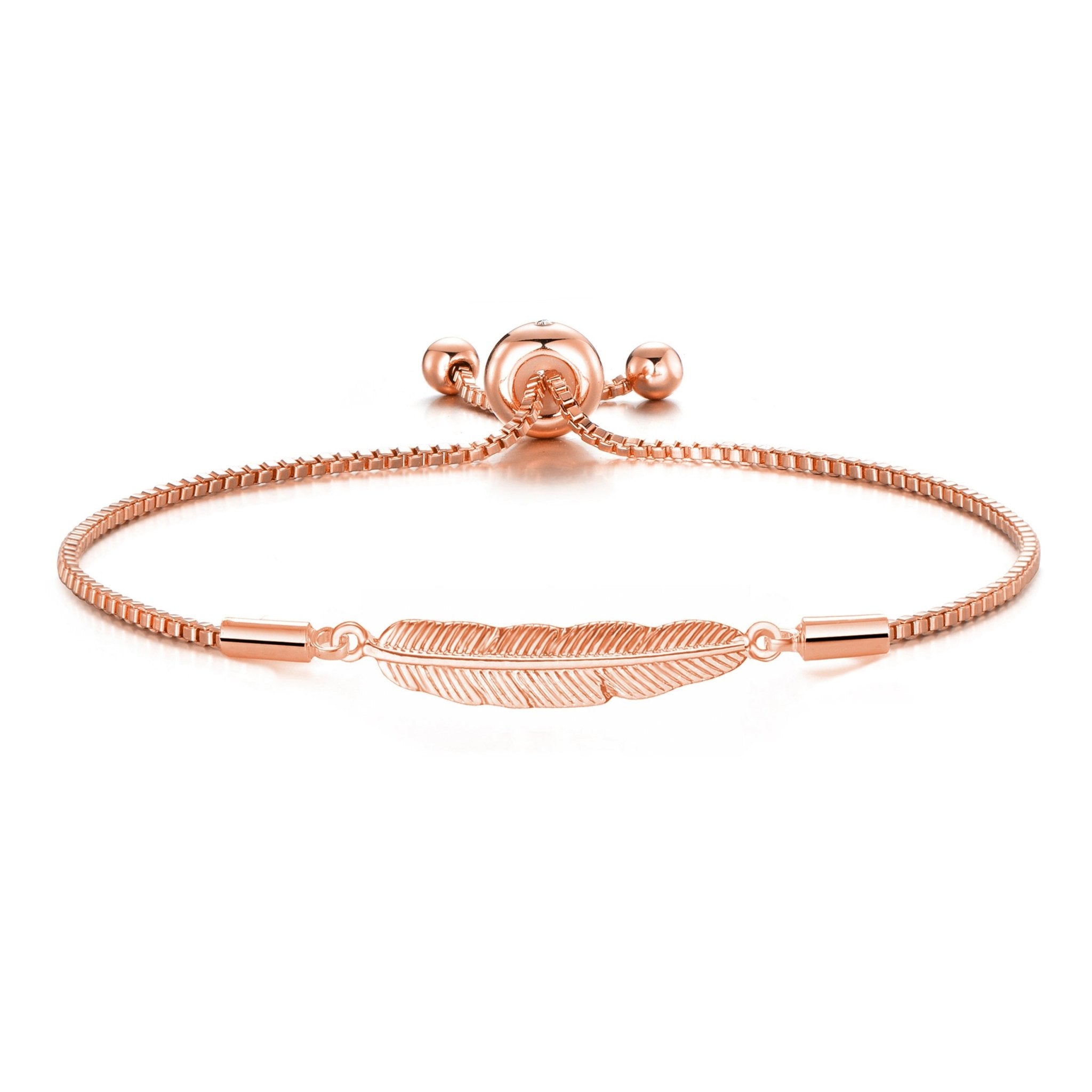 Rose Gold Plated Feather Friendship Slider Bracelet Created with Zircondia® Crystals