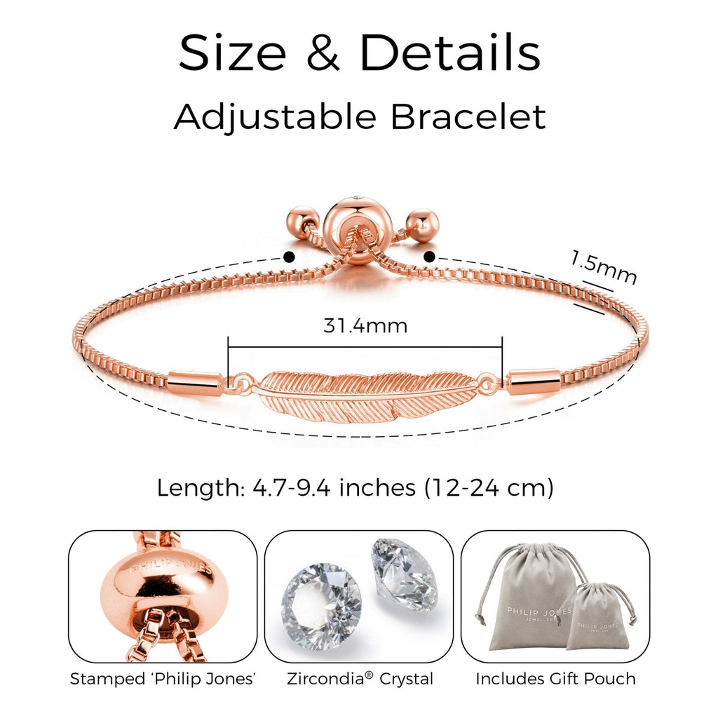 Rose Gold Plated Feather Friendship Slider Bracelet Created with Zircondia® Crystals