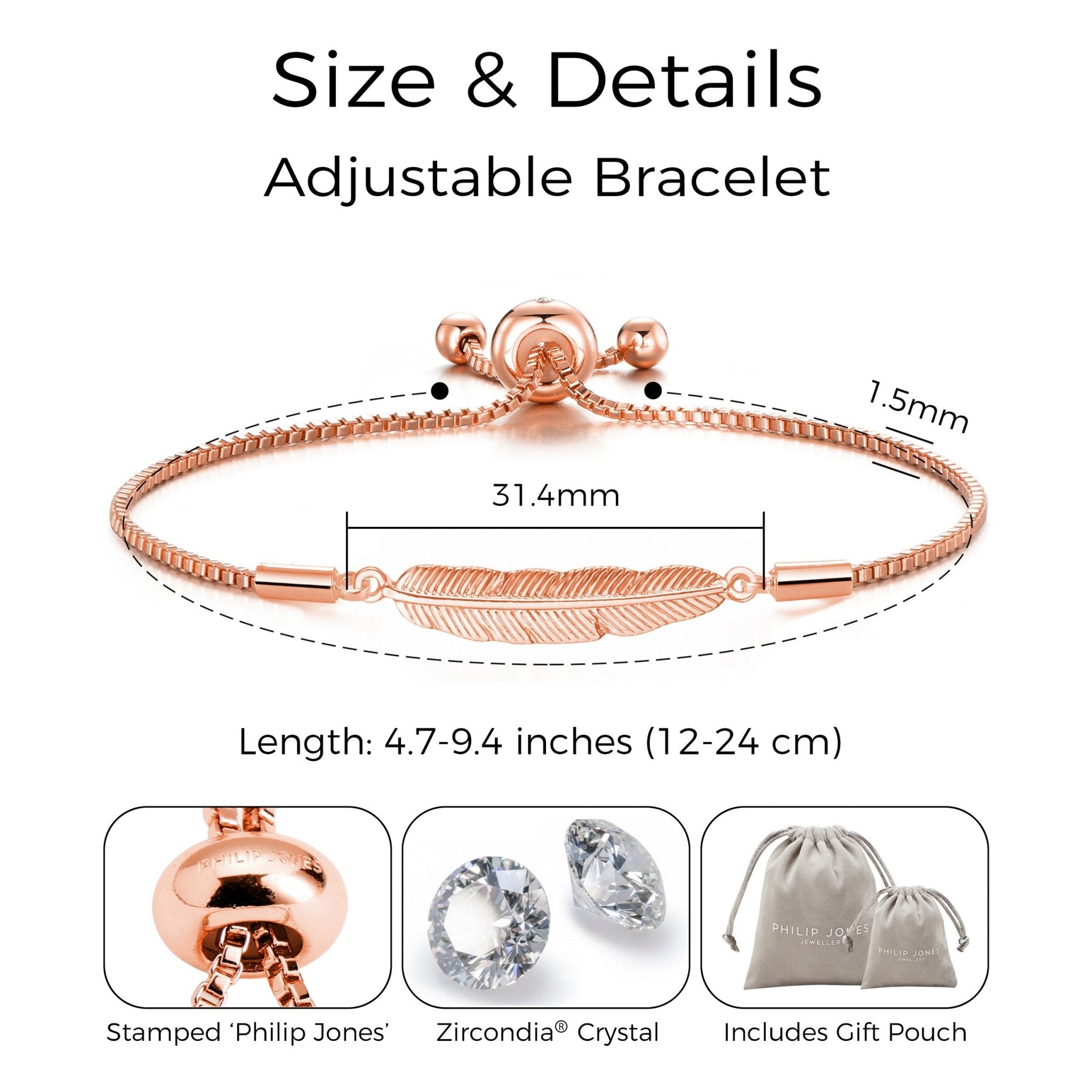 Rose Gold Plated Feather Friendship Slider Bracelet Created with Zircondia® Crystals