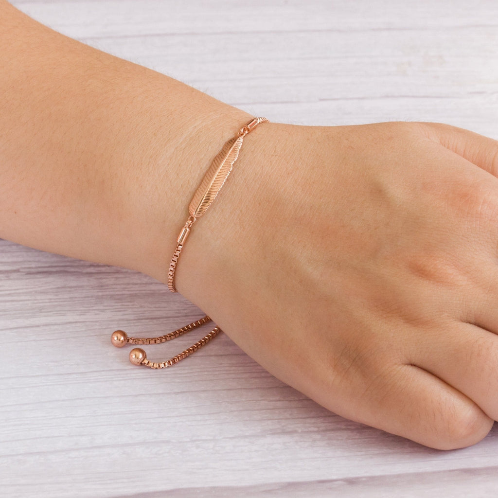 Rose Gold Plated Feather Friendship Slider Bracelet Created with Zircondia® Crystals