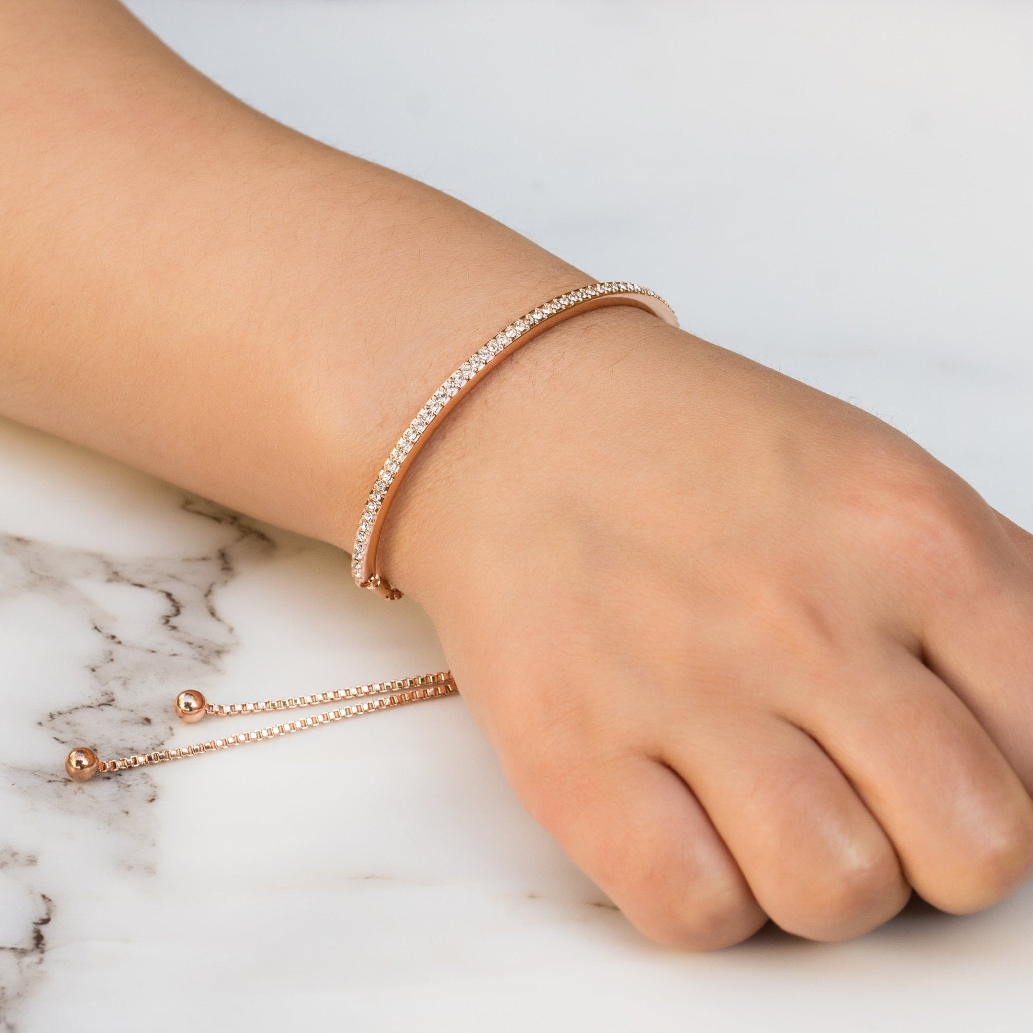 Rose Gold Plated Friendship Slider Bracelet Created with Zircondia® Crystals