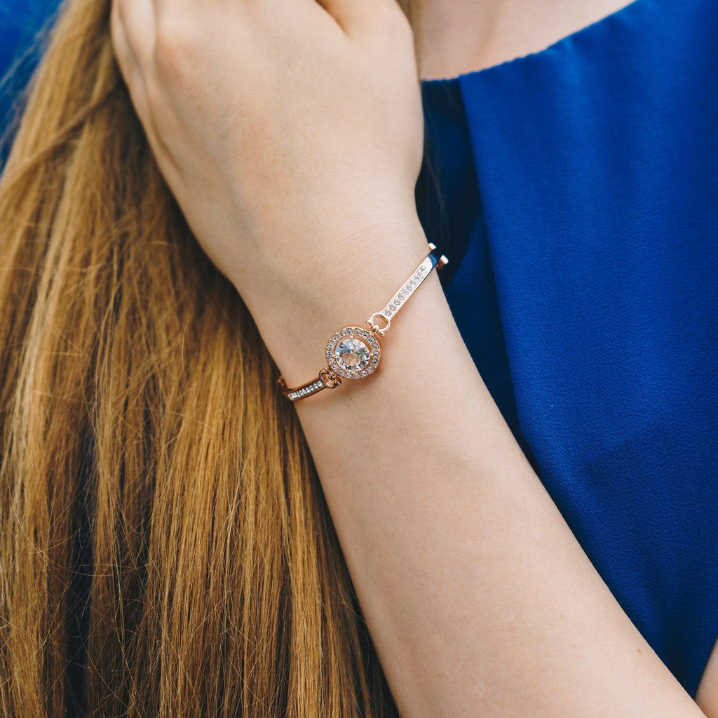 Rose Gold Plated Halo Friendship Slider Bracelet Created with Zircondia® Crystals