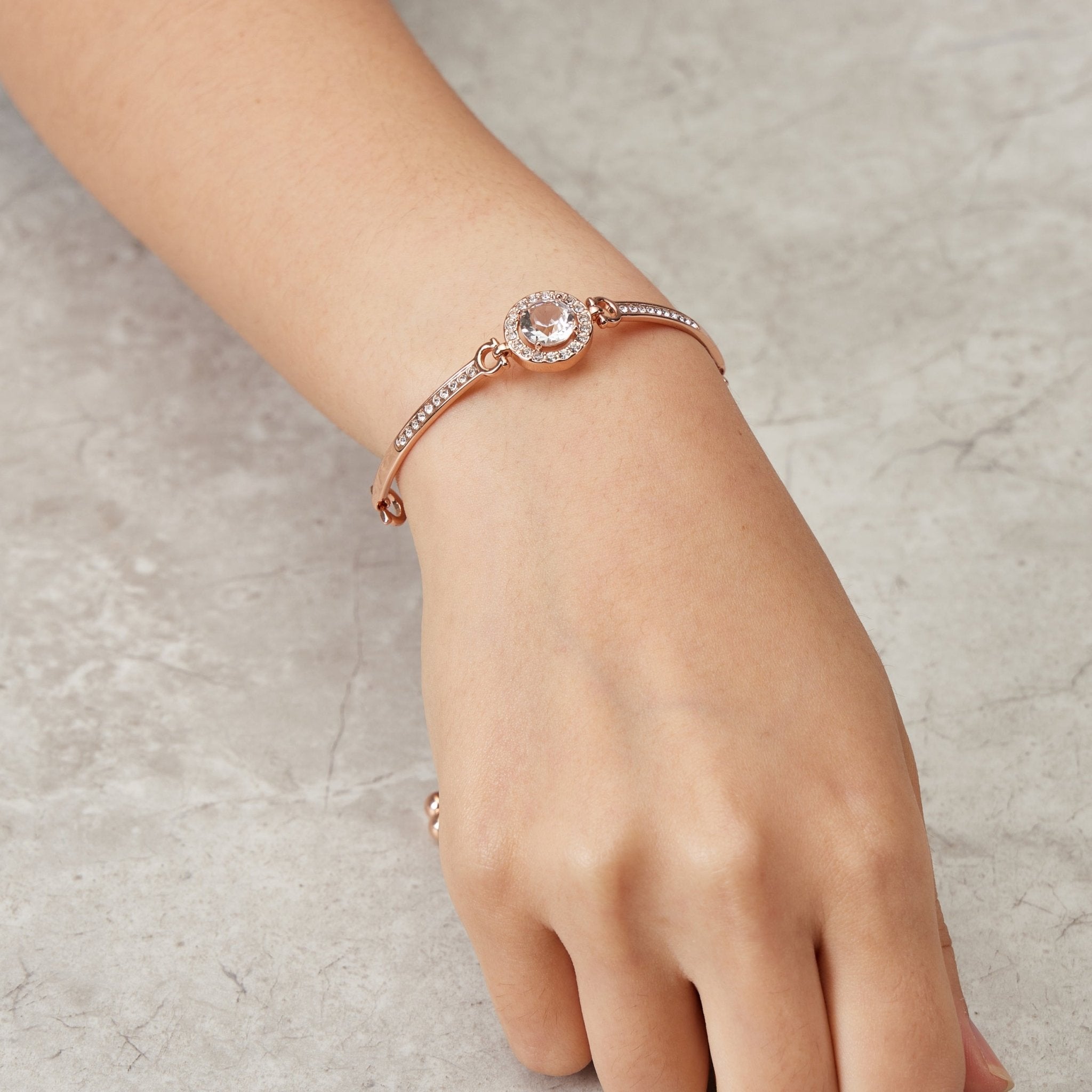 Rose Gold Plated Halo Friendship Slider Bracelet Created with Zircondia® Crystals