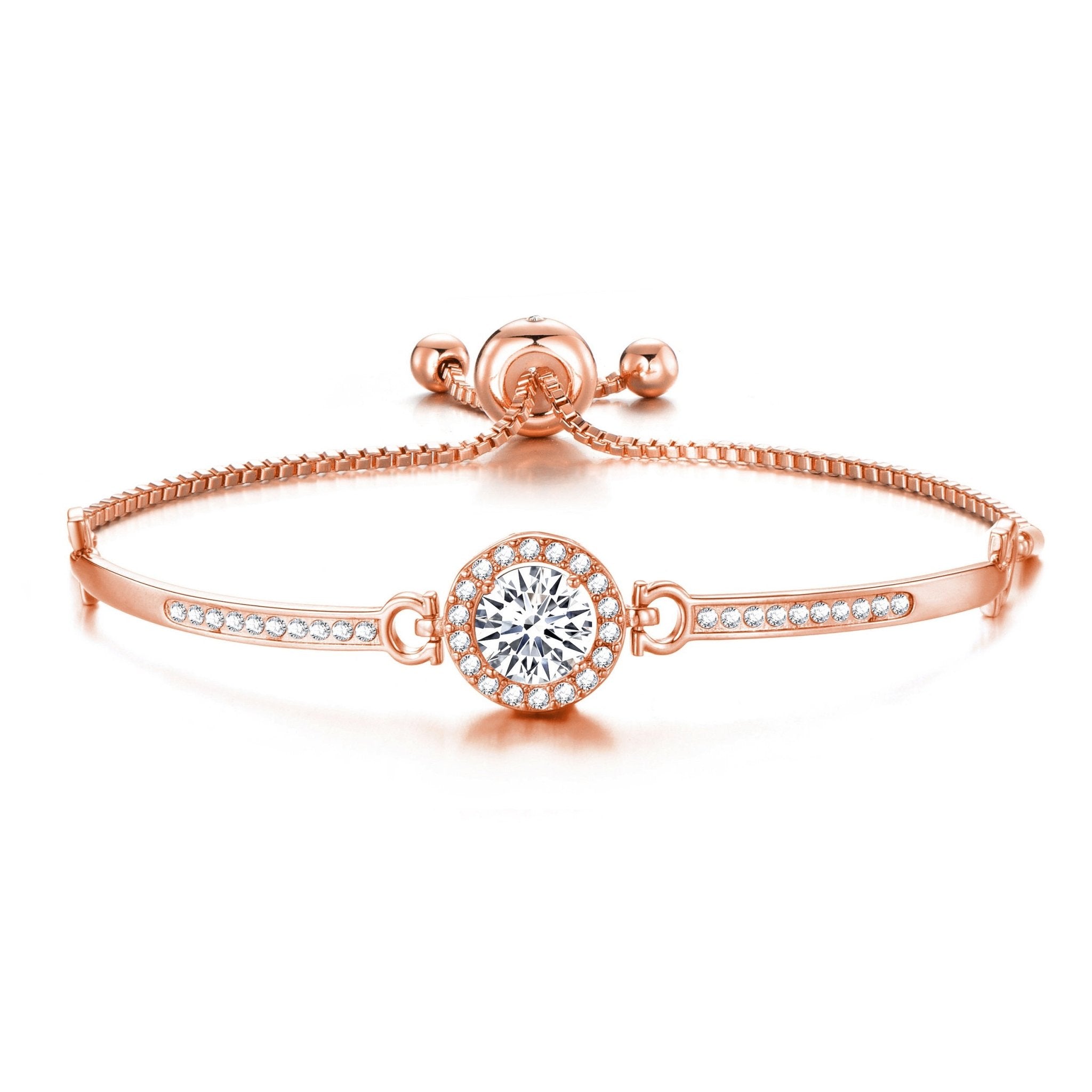 Rose Gold Plated Halo Friendship Slider Bracelet Created with Zircondia® Crystals