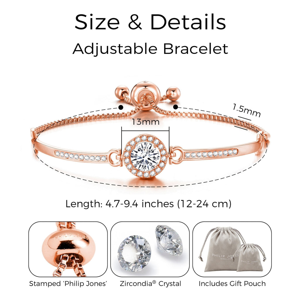 Rose Gold Plated Halo Friendship Slider Bracelet Created with Zircondia® Crystals
