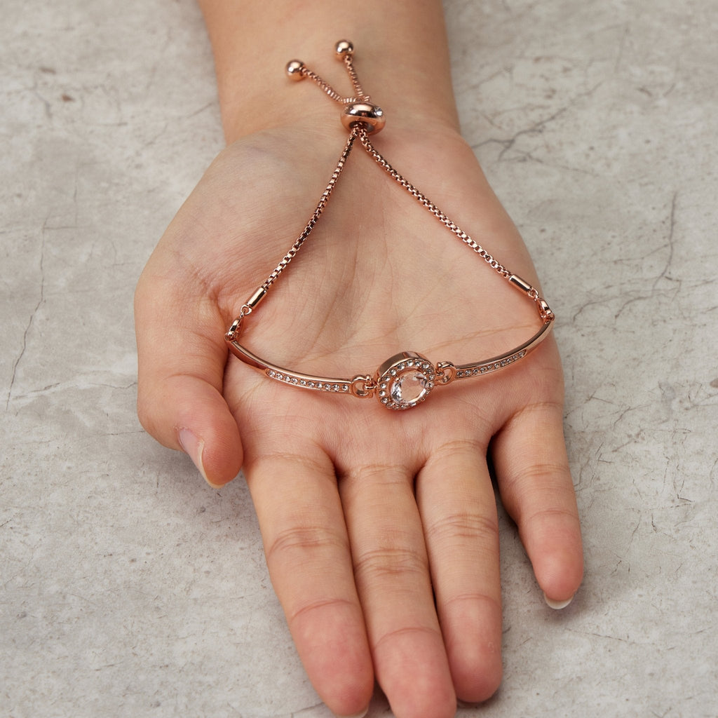 Rose Gold Plated Halo Friendship Slider Bracelet Created with Zircondia® Crystals