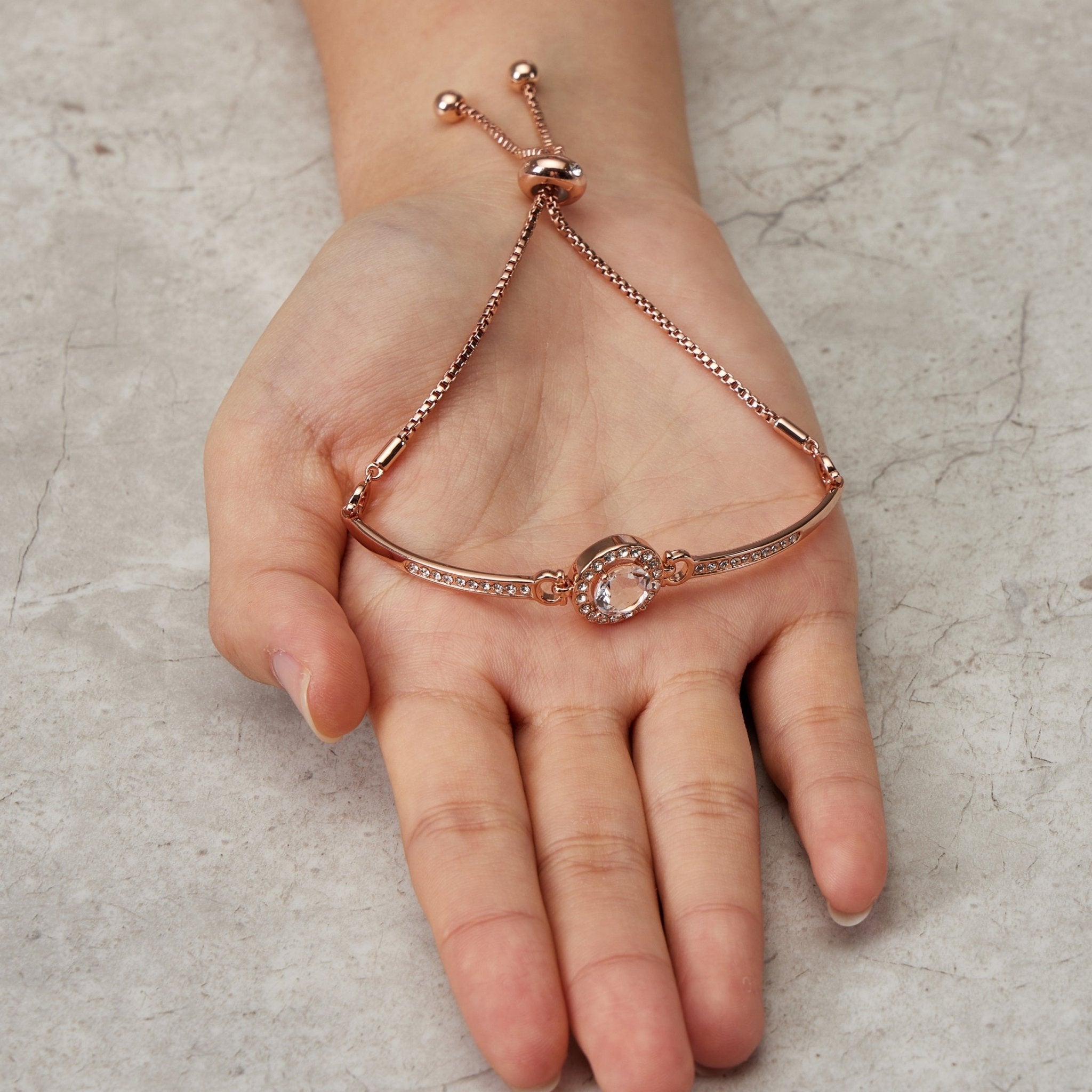 Rose Gold Plated Halo Friendship Slider Bracelet Created with Zircondia® Crystals
