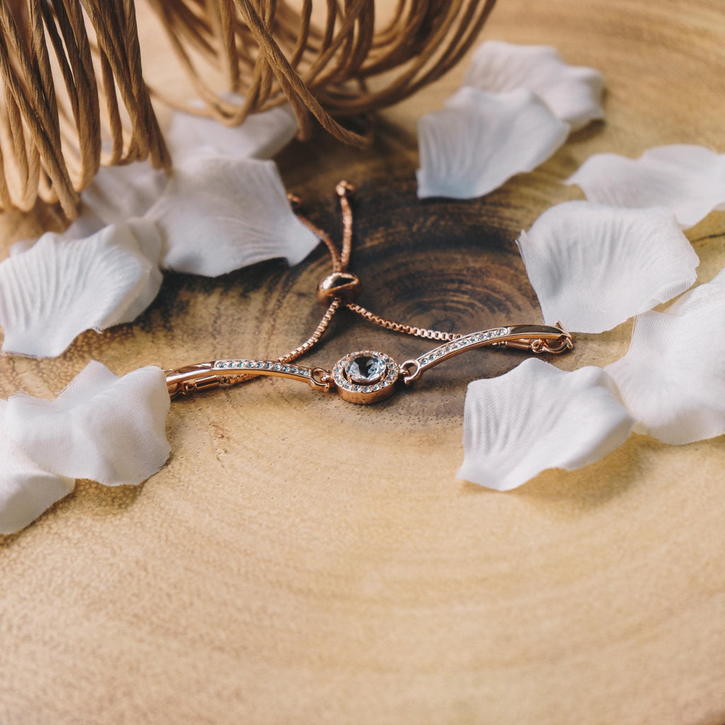 Rose Gold Plated Halo Friendship Slider Bracelet Created with Zircondia® Crystals