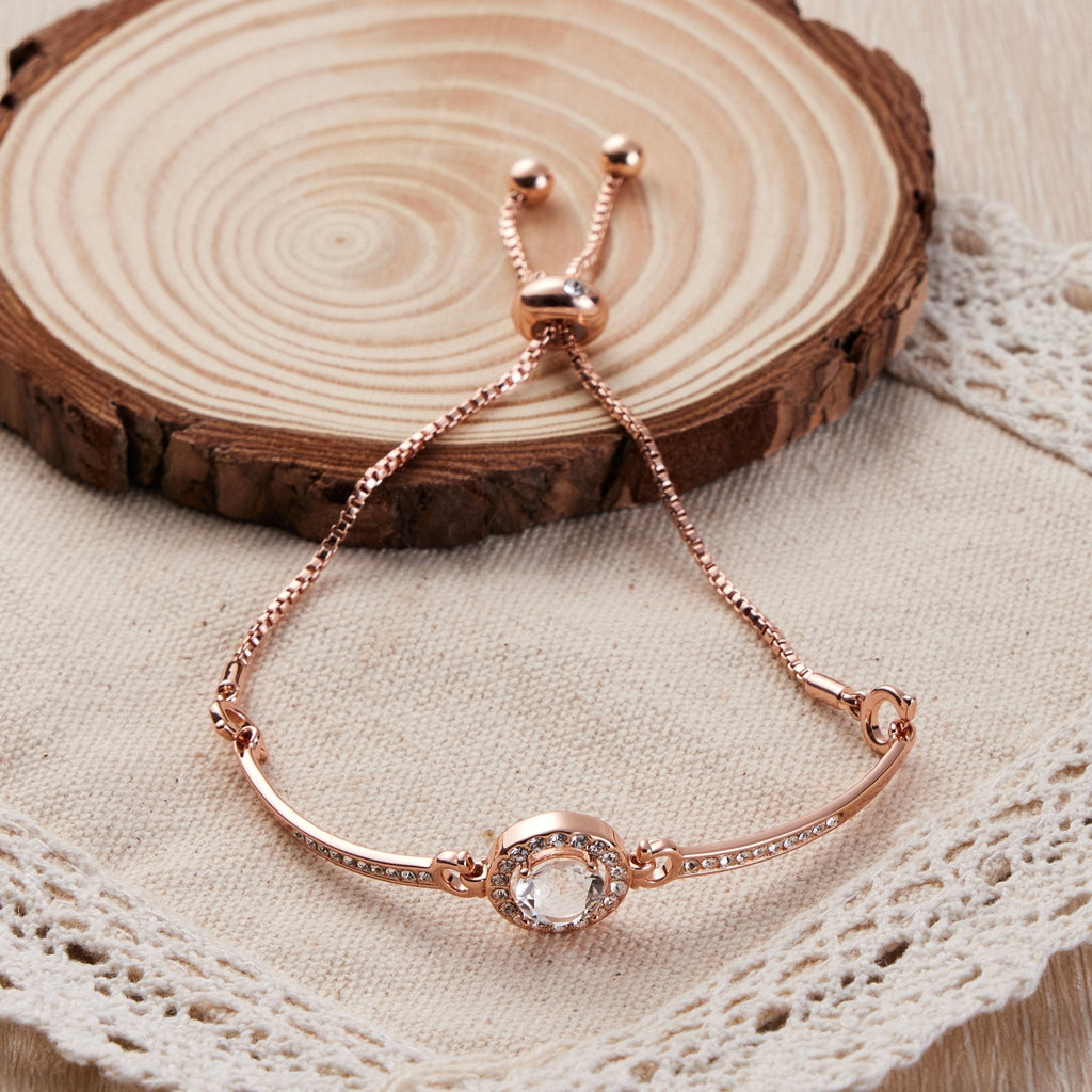 Rose Gold Plated Halo Friendship Slider Bracelet Created with Zircondia® Crystals