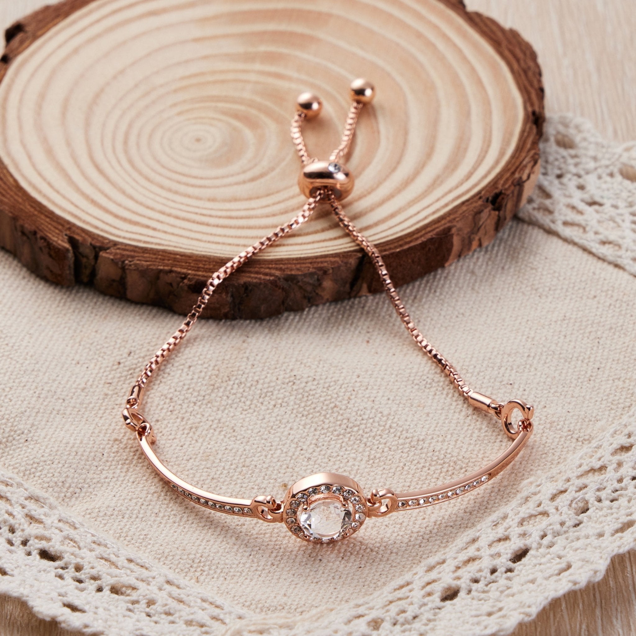 Rose Gold Plated Halo Friendship Slider Bracelet Created with Zircondia® Crystals