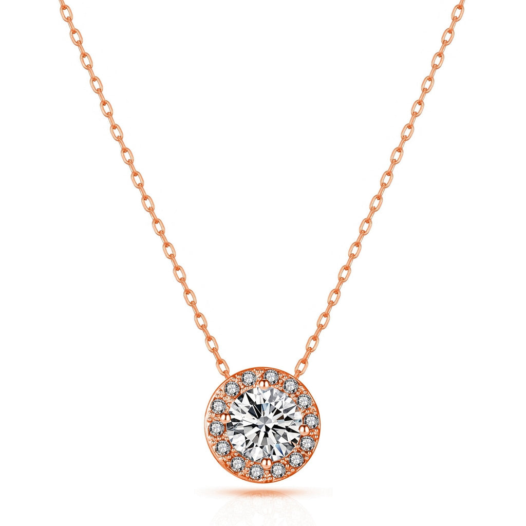 Rose Gold Plated Halo Necklace Created with Zircondia® Crystals