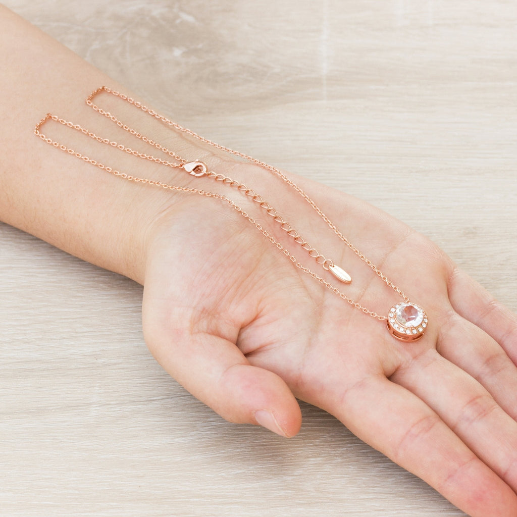 Rose Gold Plated Halo Necklace Created with Zircondia® Crystals
