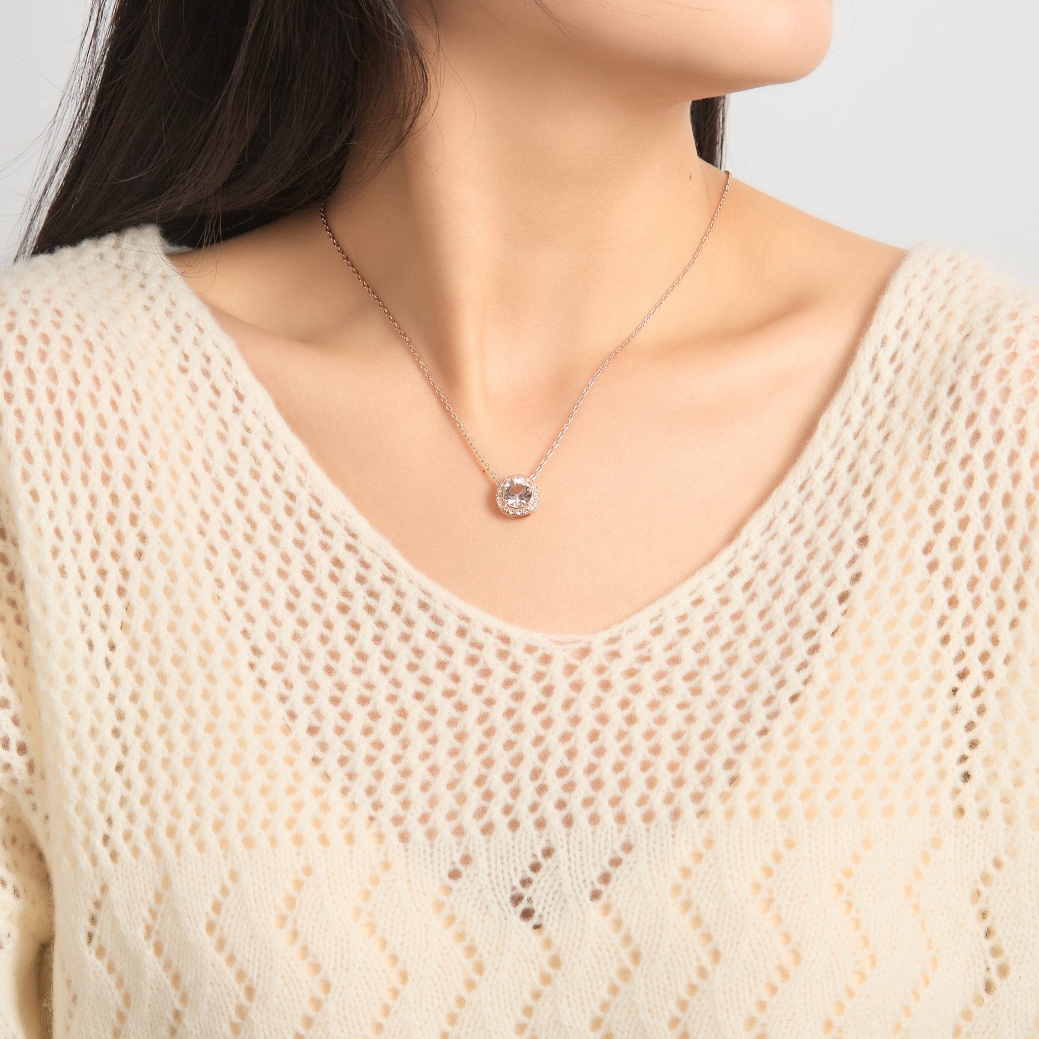 Rose Gold Plated Halo Necklace Created with Zircondia® Crystals