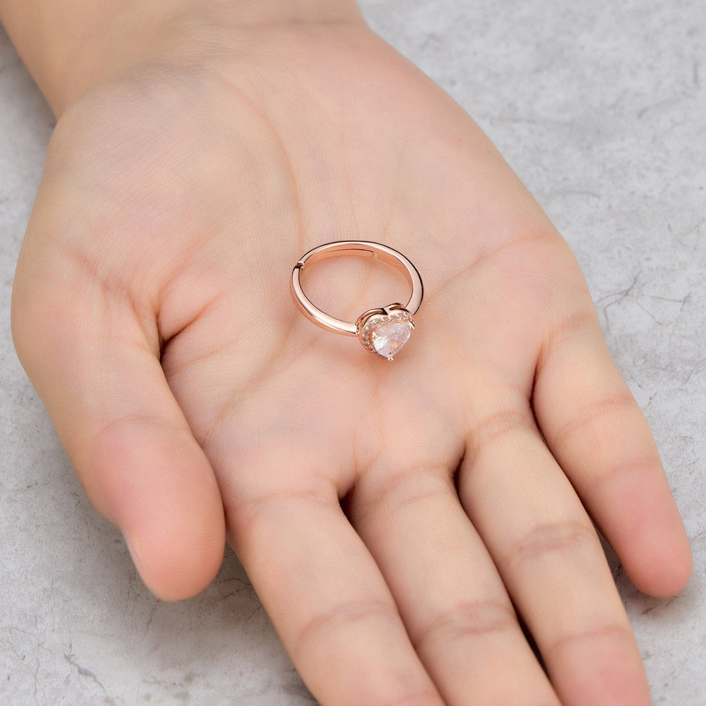 Rose Gold Plated Heart Halo Adjustable Ring Created with Zircondia® Crystals