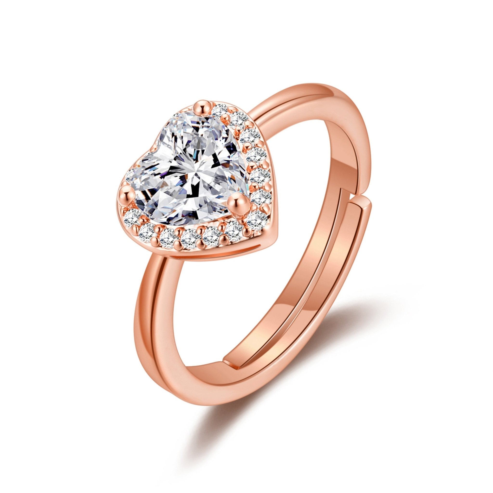 Rose Gold Plated Heart Halo Adjustable Ring Created with Zircondia® Crystals