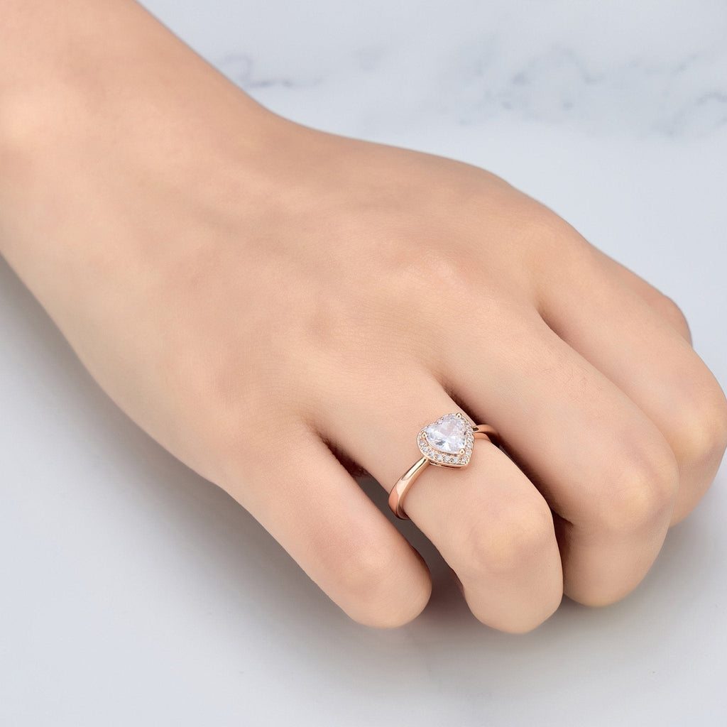 Rose Gold Plated Heart Halo Adjustable Ring Created with Zircondia® Crystals