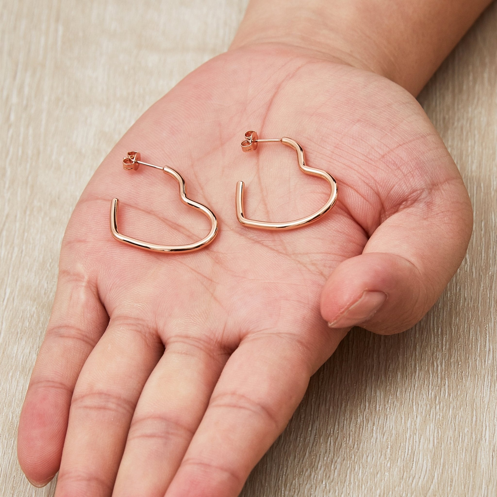 Rose Gold Plated Heart Hoop Earrings with Butterfly Backs