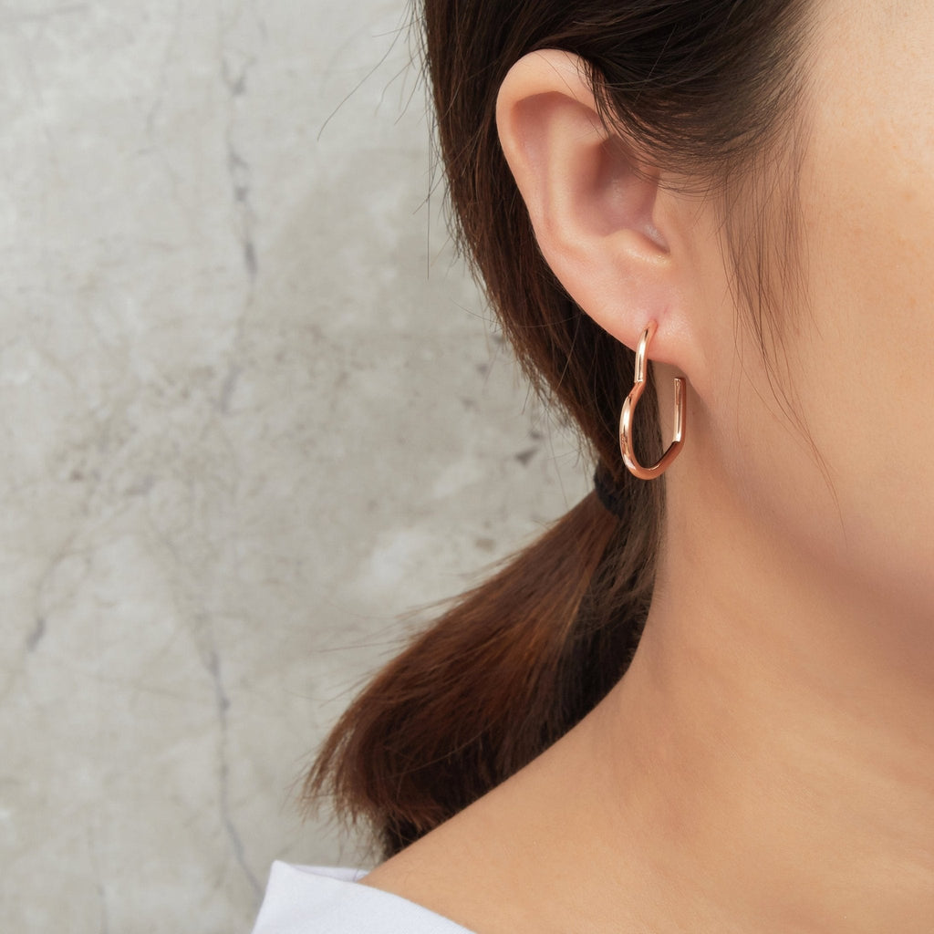 Rose Gold Plated Heart Hoop Earrings with Butterfly Backs