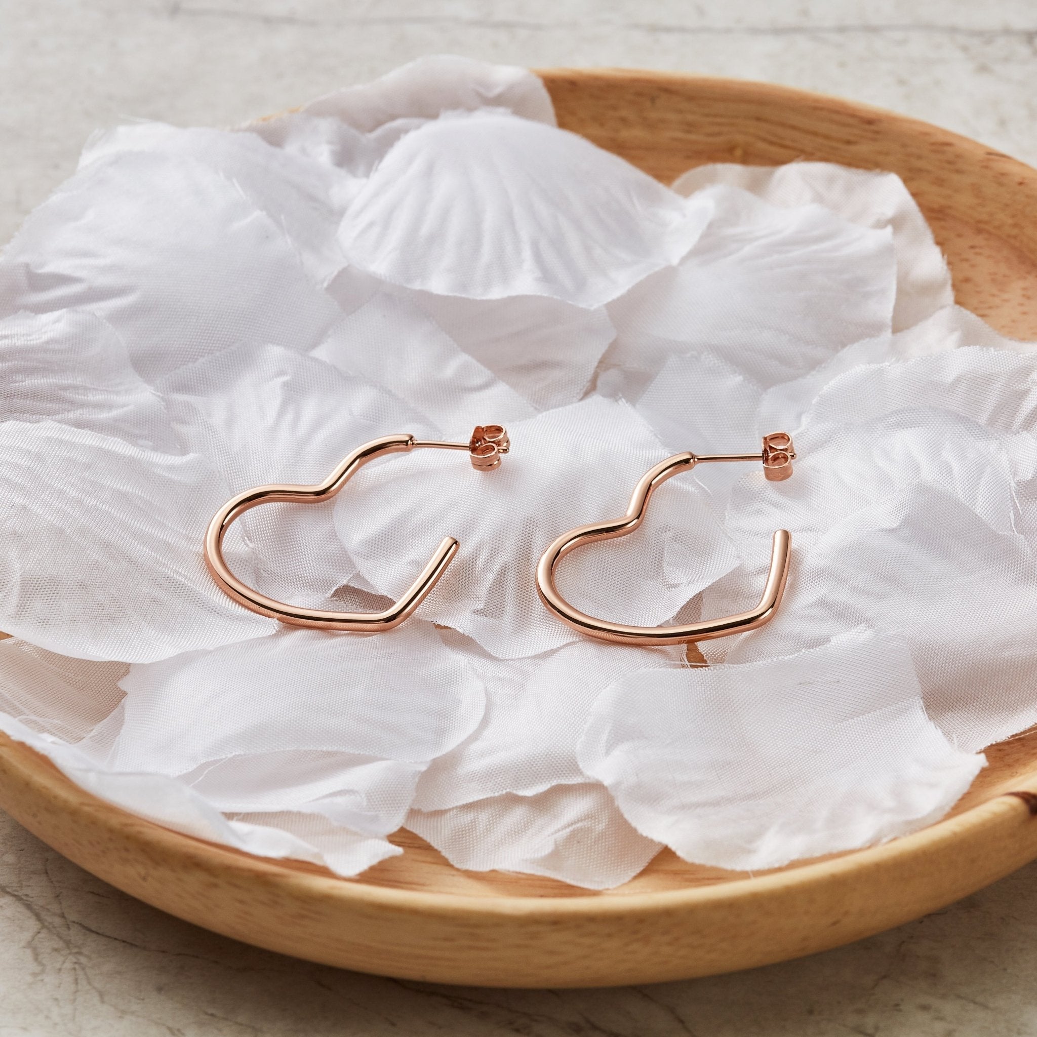 Rose Gold Plated Heart Hoop Earrings with Butterfly Backs