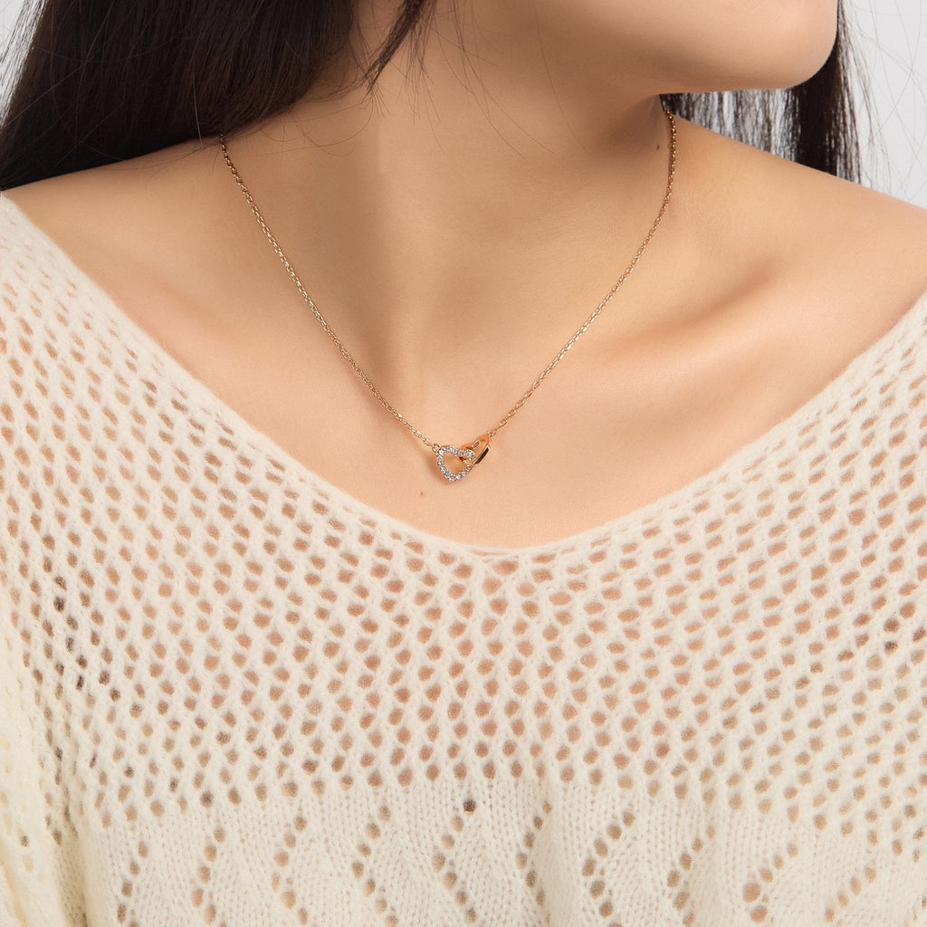 Rose Gold Plated Heart Link Necklace Created with Zircondia® Crystals