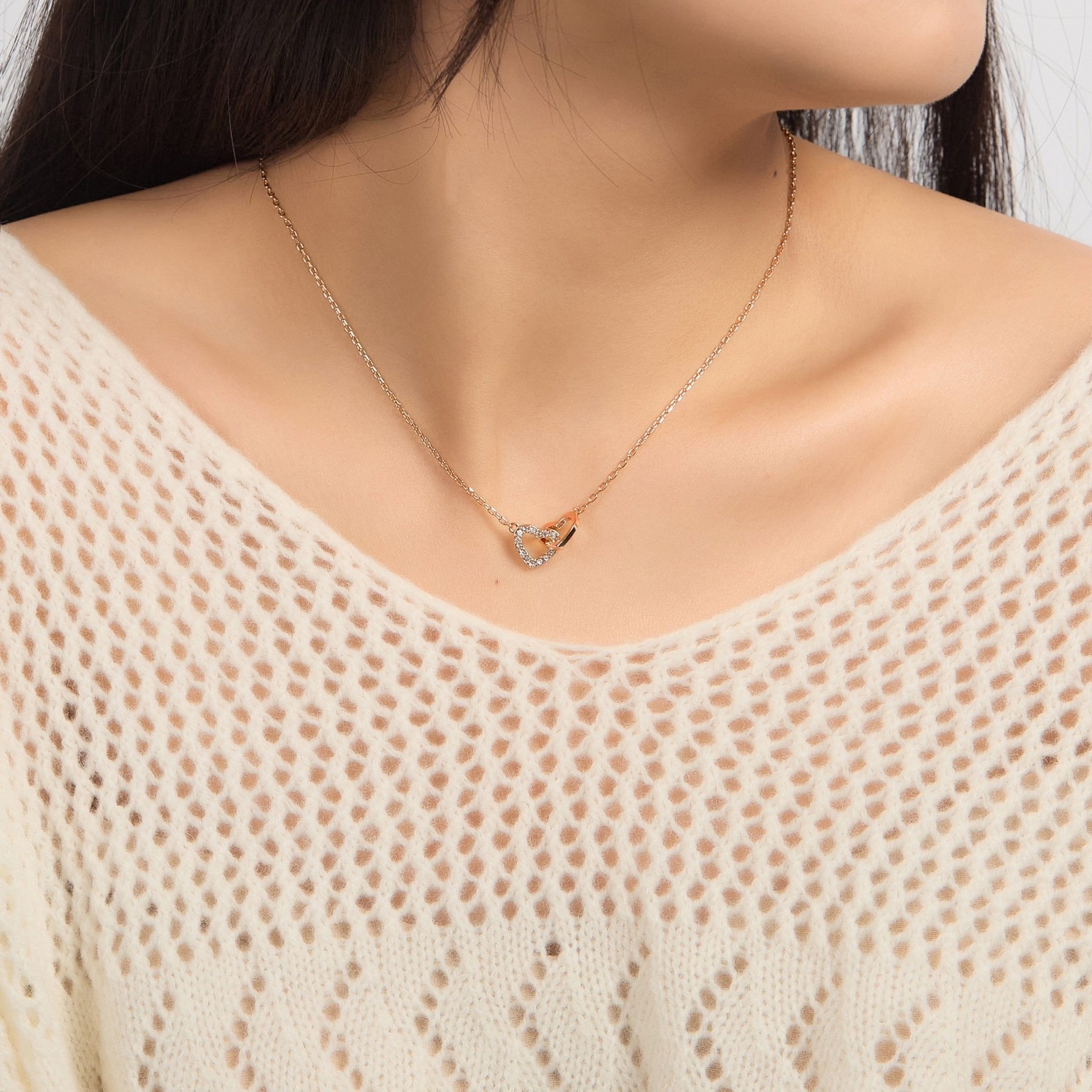 Rose Gold Plated Heart Link Necklace Created with Zircondia® Crystals
