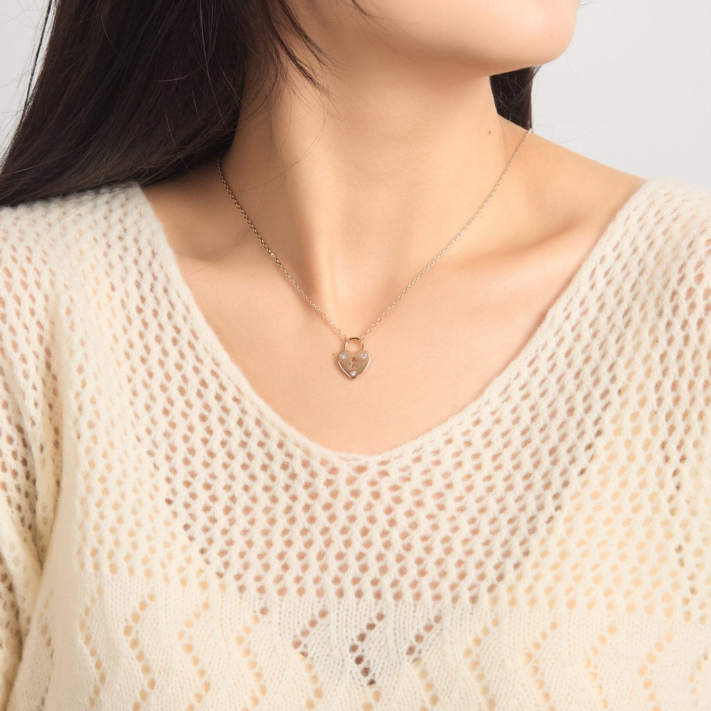 Rose Gold Plated Heart Padlock Necklace Created with Zircondia® Crystals