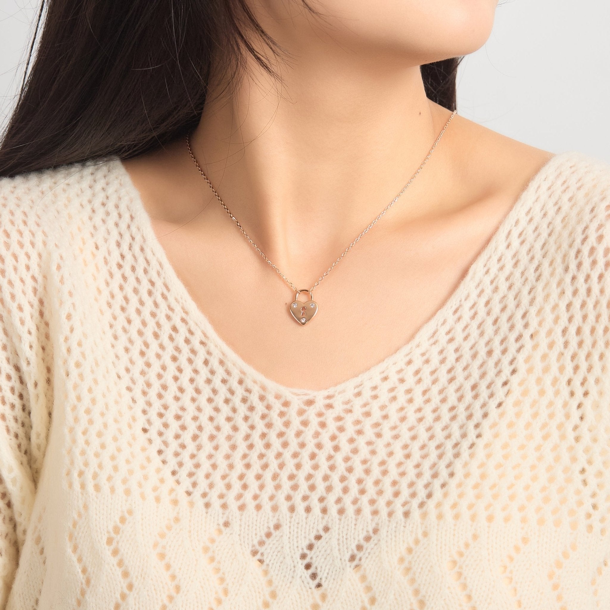 Rose Gold Plated Heart Padlock Necklace Created with Zircondia® Crystals
