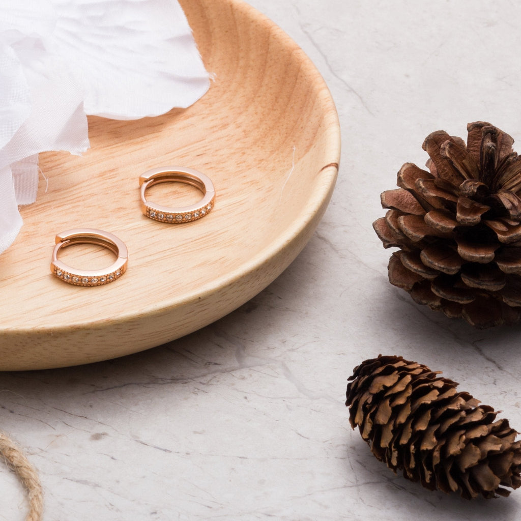 Rose Gold Plated Hoop Earrings Created with Zircondia® Crystals
