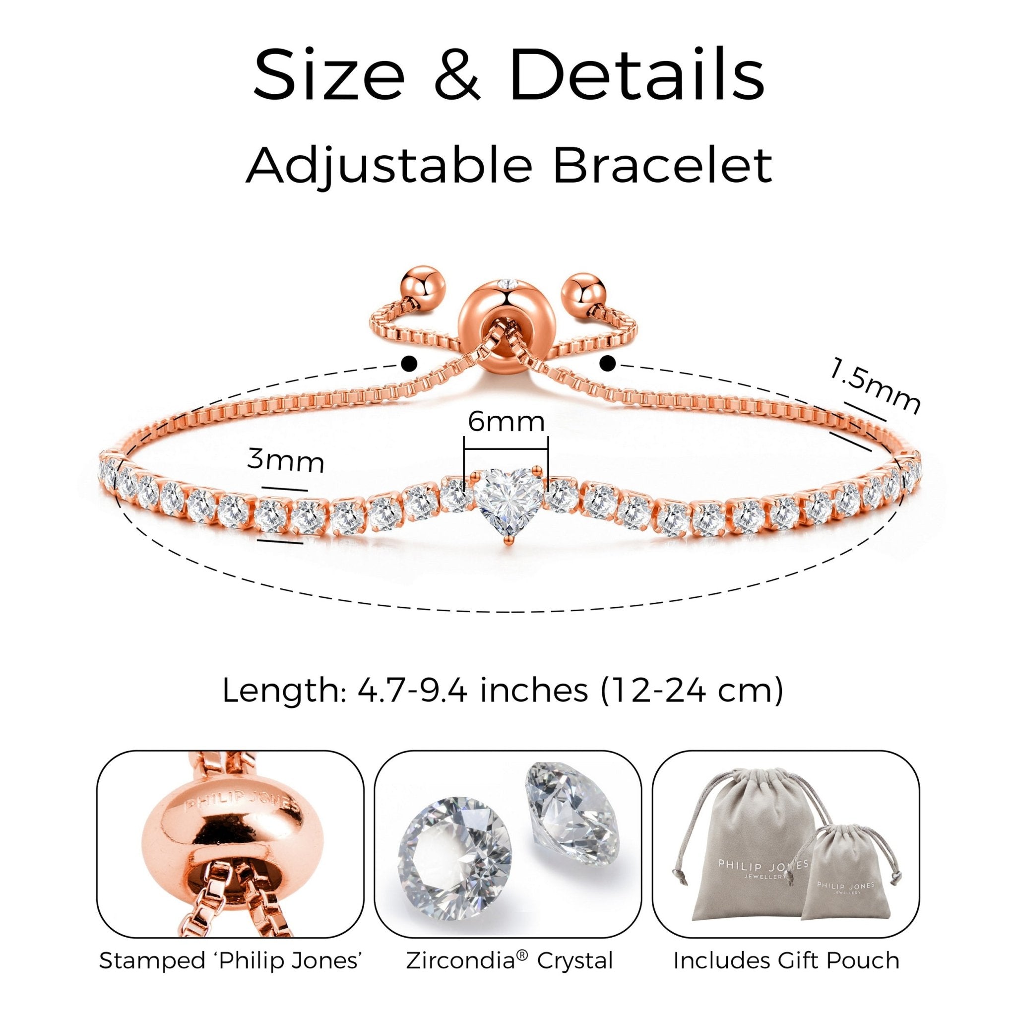 Rose Gold Plated I Couldn't Say I Do Without You Heart Solitaire Bridal Bracelet with Zircondia® Crystals