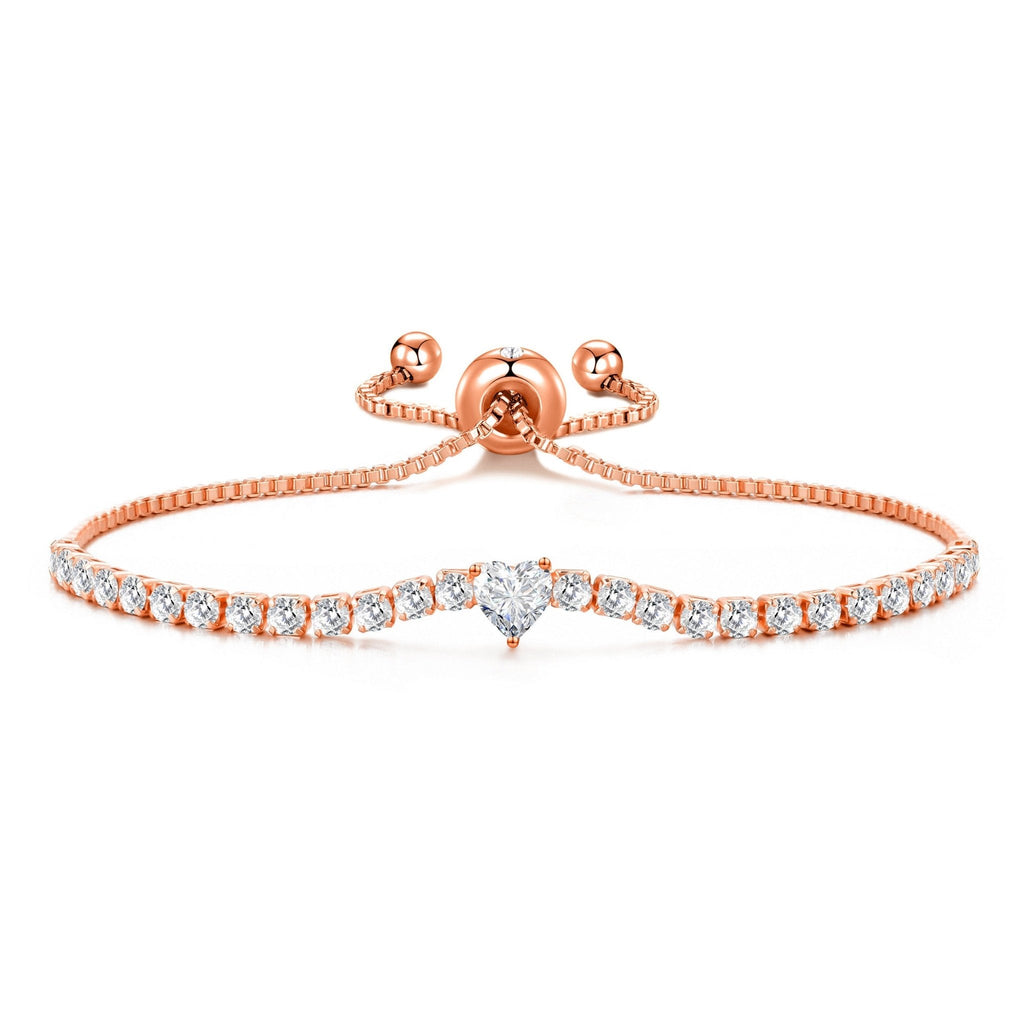 Rose Gold Plated Heart Solitaire Friendship Slider Bracelet Created with Zircondia® Crystals