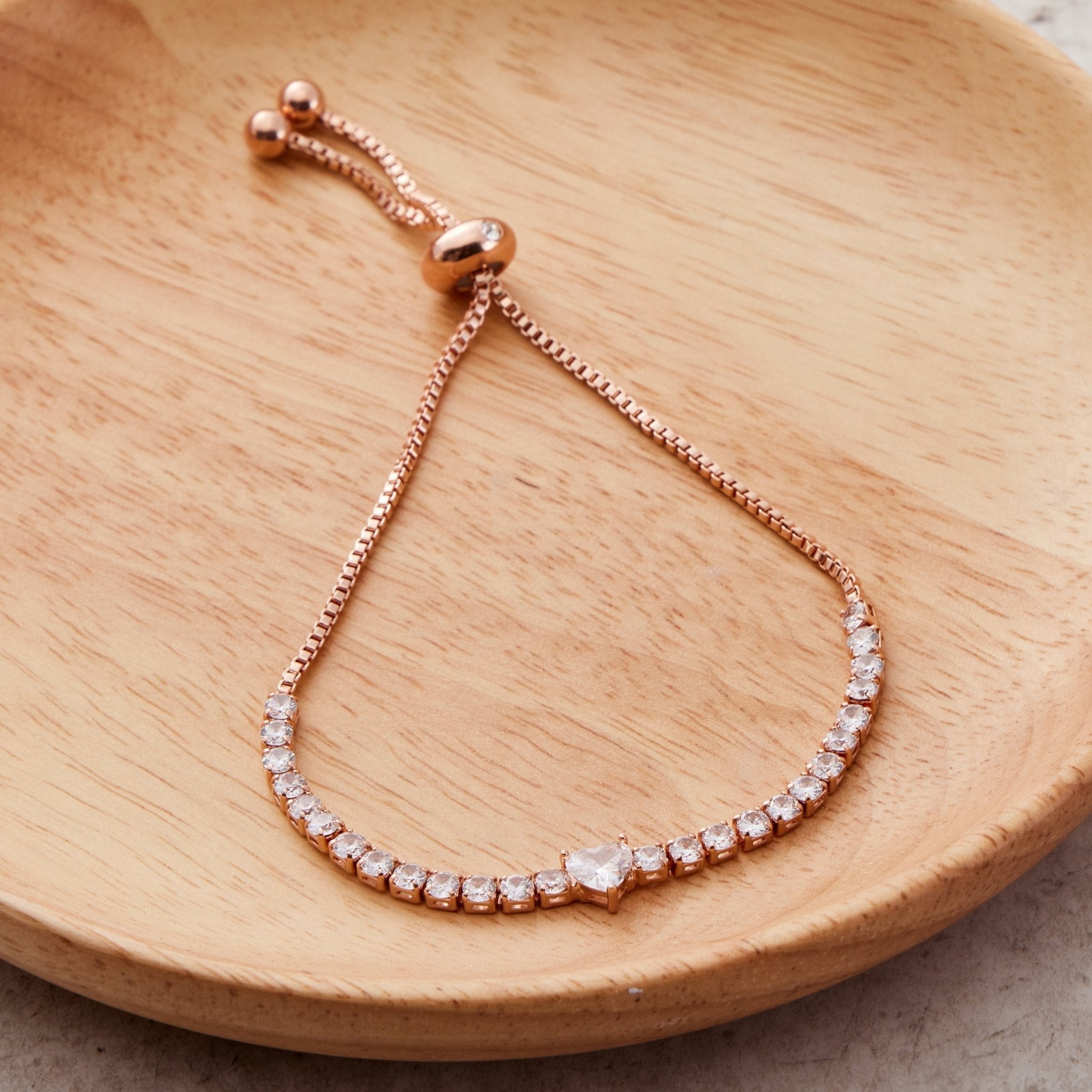 Rose Gold Plated Heart Solitaire Friendship Slider Bracelet Created with Zircondia® Crystals