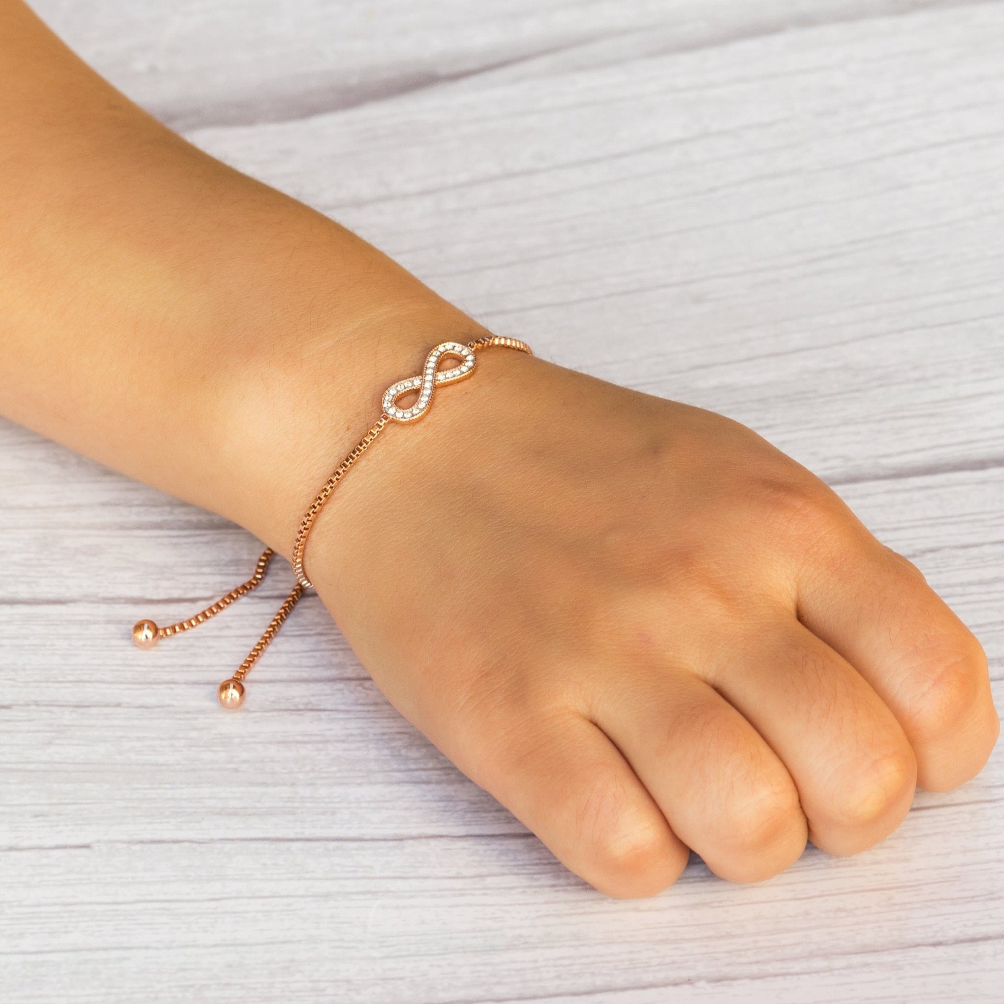 Rose Gold Plated Infinity Friendship Slider Bracelet Created with Zircondia® Crystals
