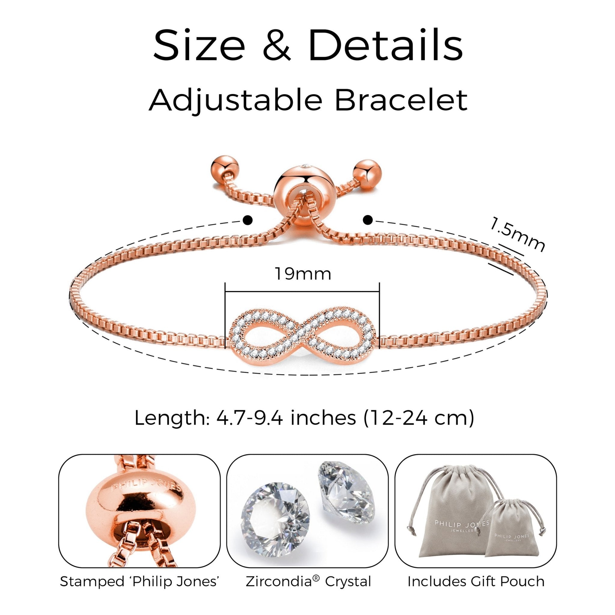 Rose Gold Plated Infinity Friendship Slider Bracelet Created with Zircondia® Crystals
