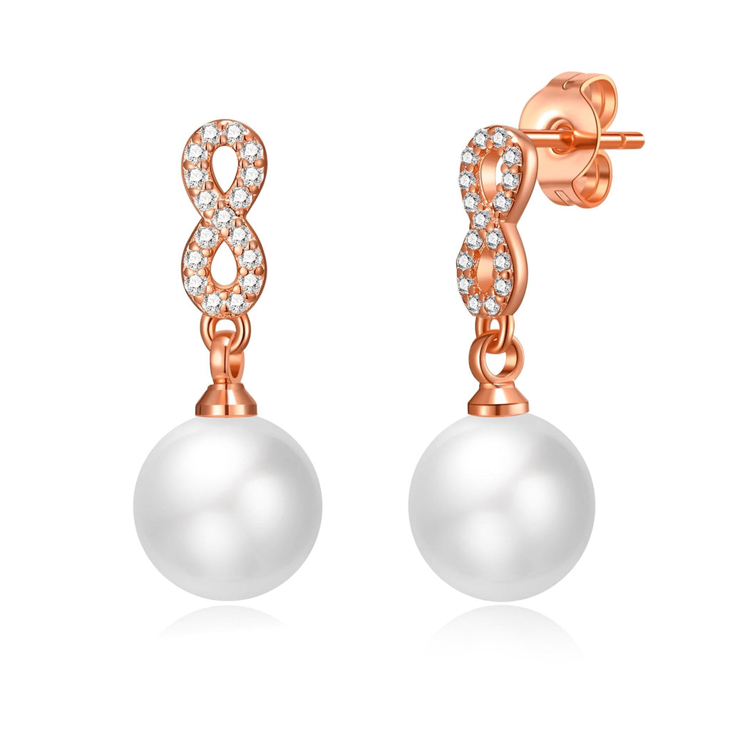 Rose Gold Plated I Couldn't Say I Do Without You Infinity Pearl Drop Bridal Earrings with Zircondia® Crystals