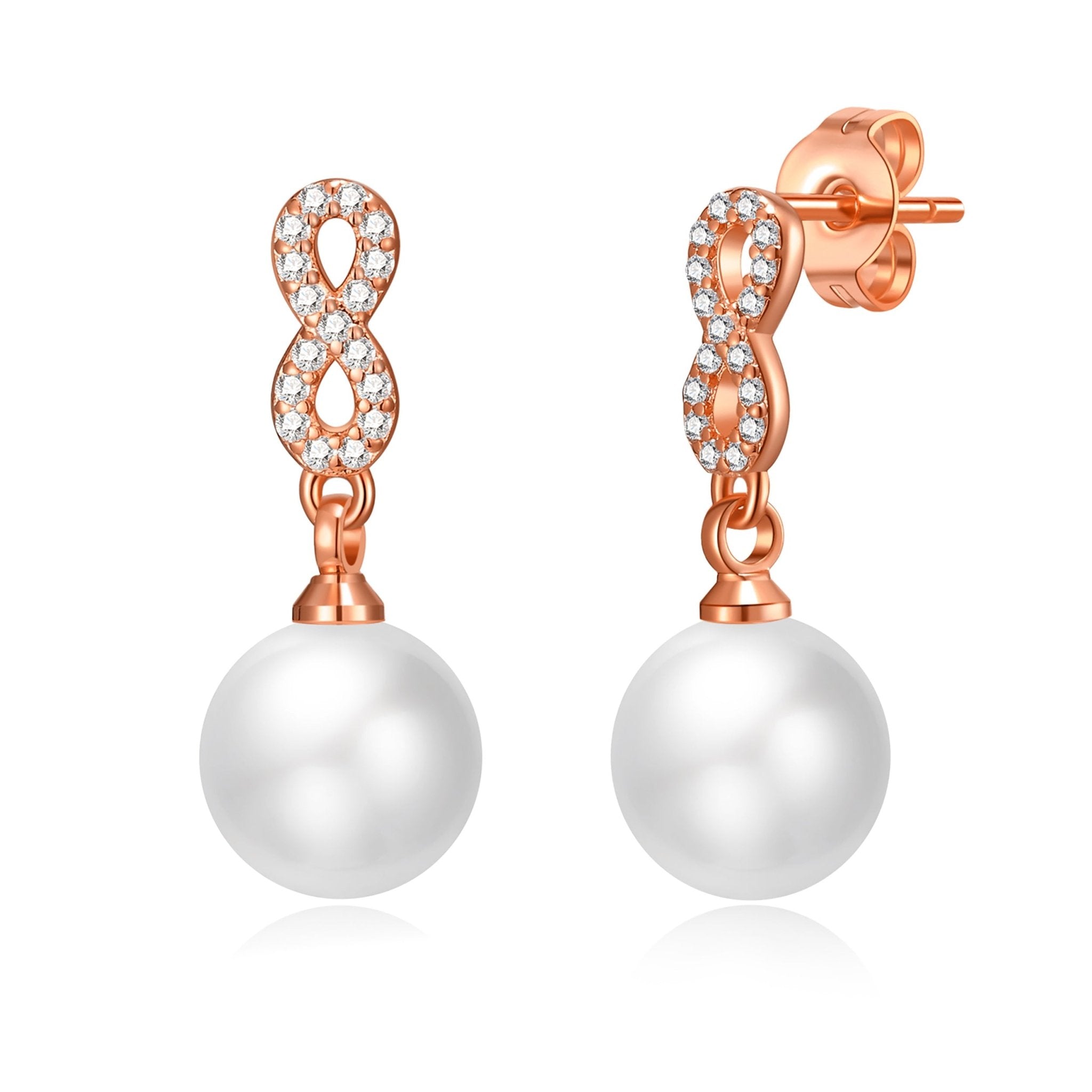 Rose Gold Plated I Couldn't Say I Do Without You Infinity Pearl Drop Bridal Earrings with Zircondia® Crystals