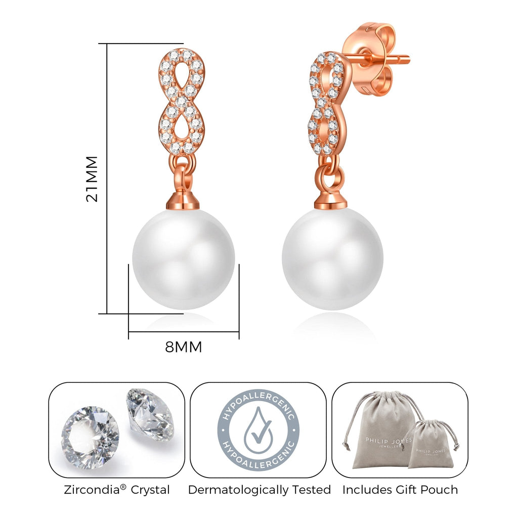 Rose Gold Plated I Couldn't Say I Do Without You Infinity Pearl Drop Bridal Earrings with Zircondia® Crystals