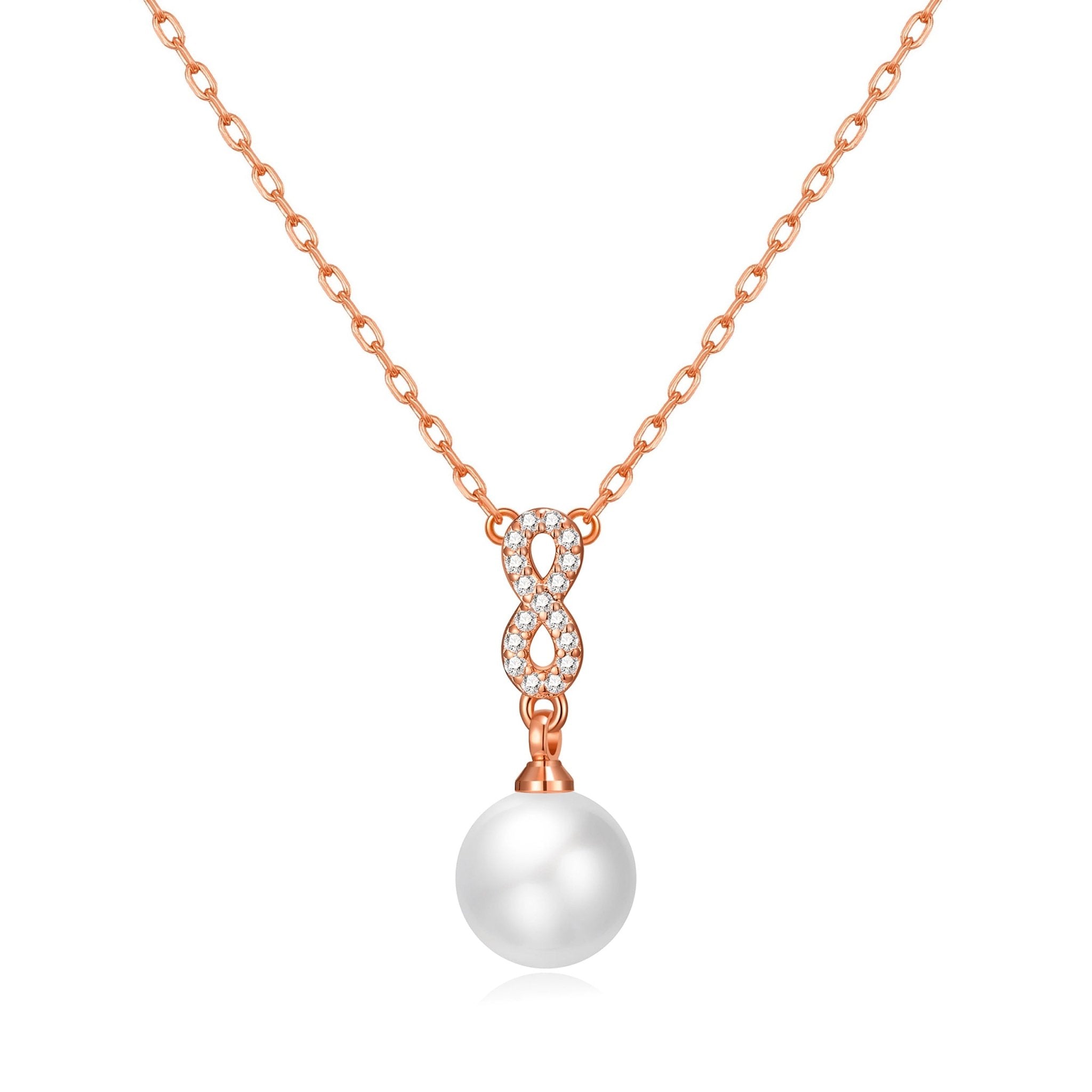 Rose Gold Plated I Couldn't Say I Do Without You Infinity Pearl Bridal Drop Necklace with Zircondia® Crystals