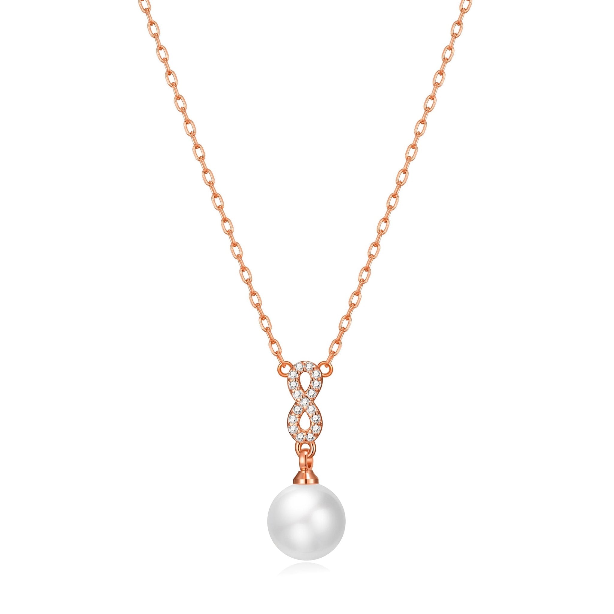 Rose Gold Plated I Couldn't Say I Do Without You Infinity Pearl Bridal Drop Necklace with Zircondia® Crystals