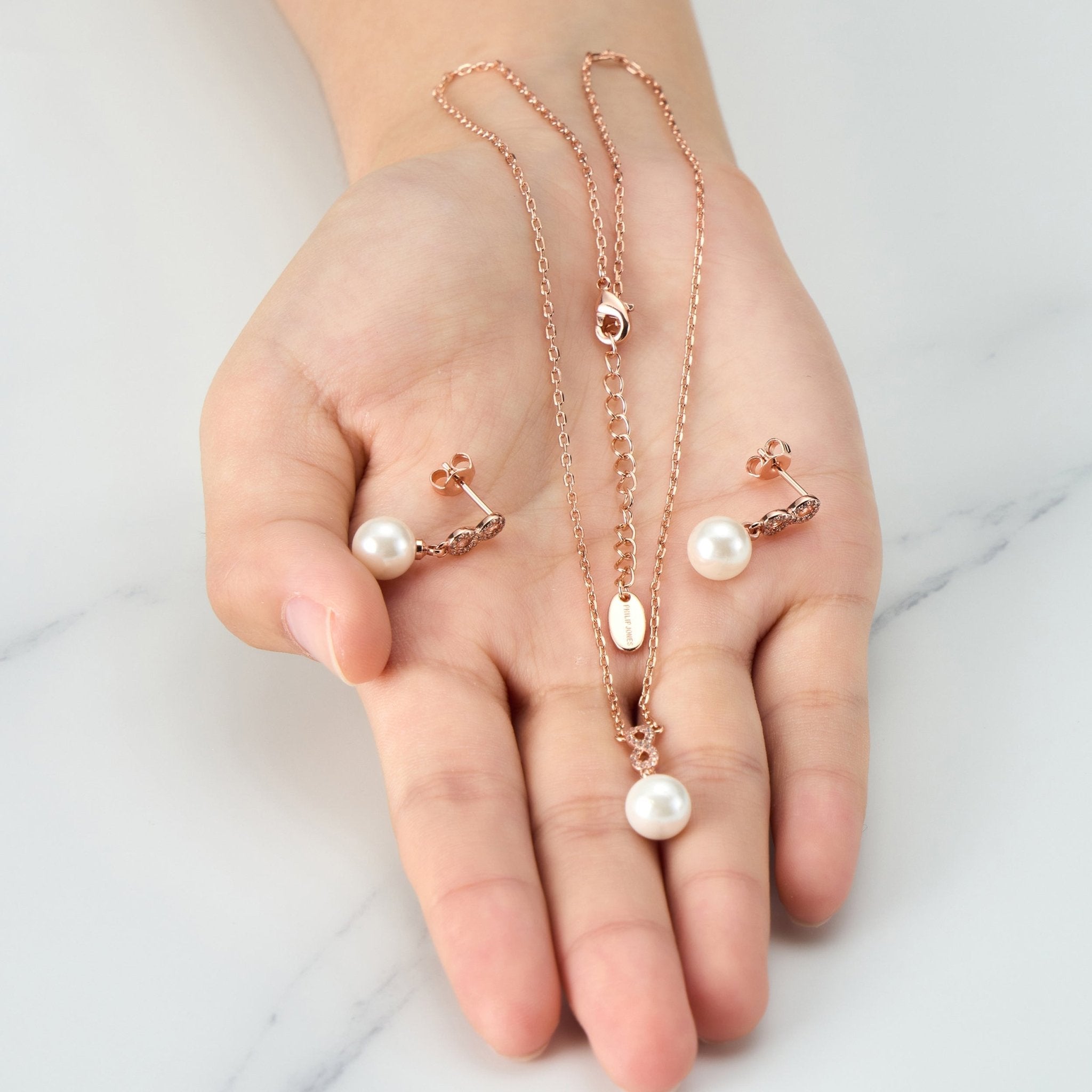 Rose Gold Plated I Couldn't Say I Do Without You Infinity Pearl Drop Bridal Set with Zircondia® Crystals
