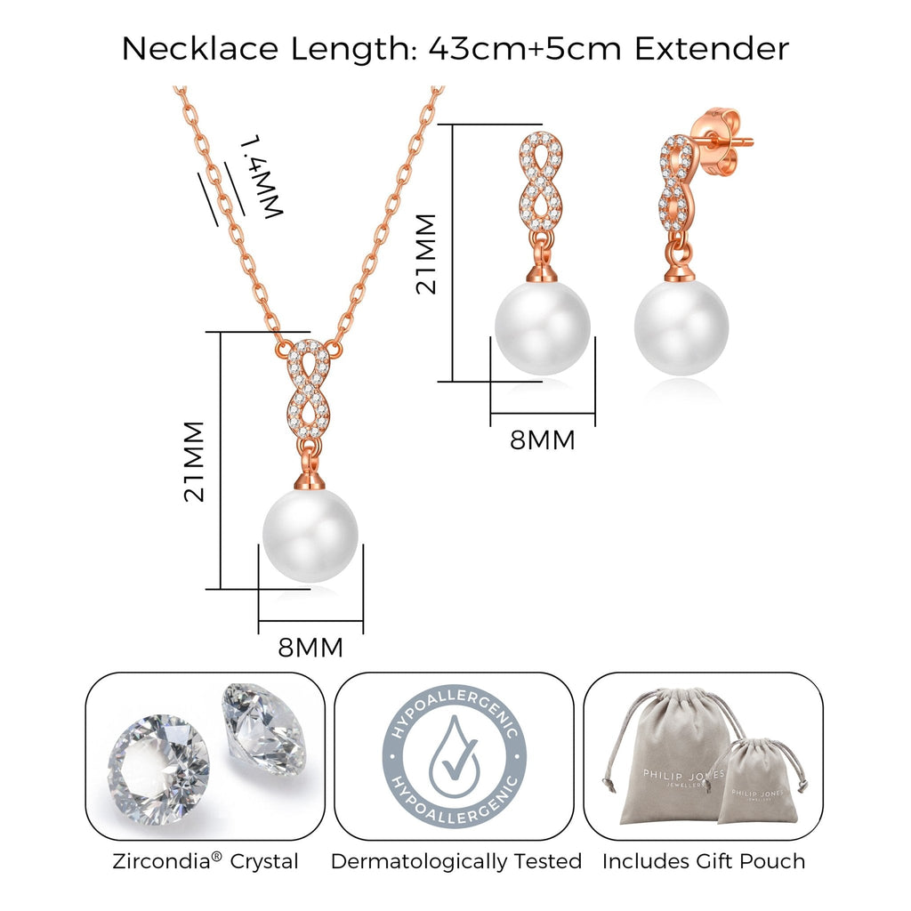 Rose Gold Plated I Couldn't Say I Do Without You Infinity Pearl Drop Bridal Set with Zircondia® Crystals