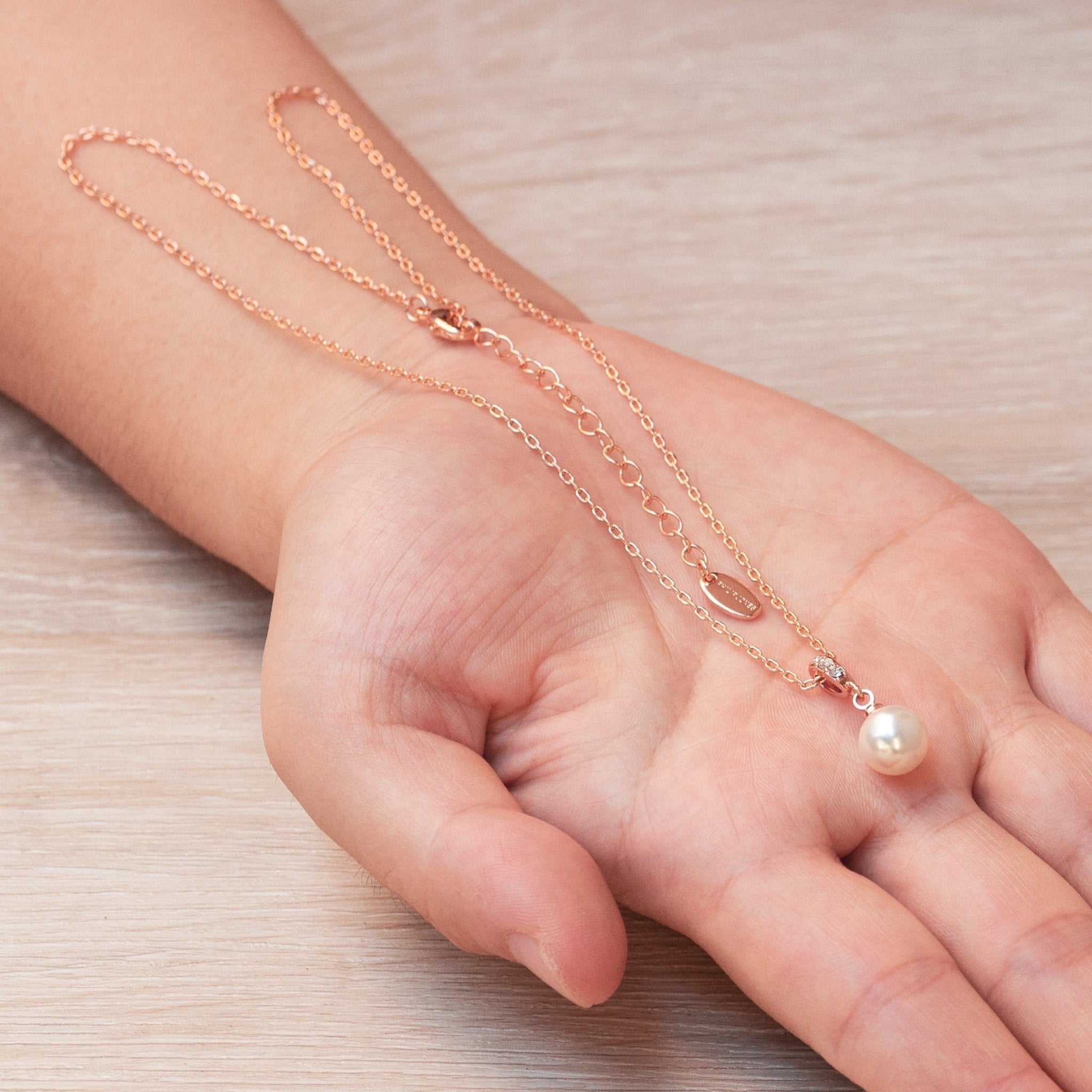 Rose Gold Plated Pearl Drop Necklace Created with Zircondia® Crystals