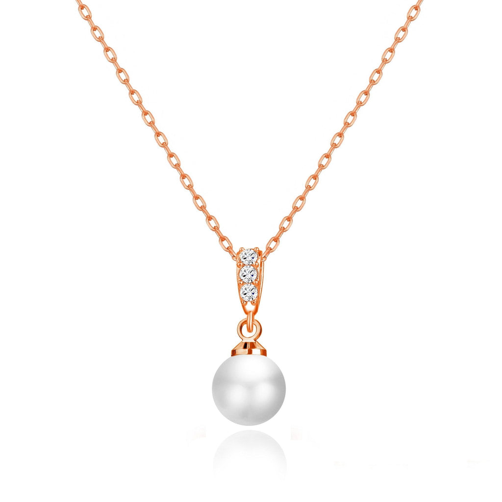 Rose Gold Plated I Couldn't Say I Do Without You Pearl Drop Bridal Necklace Created with Zircondia® Crystals