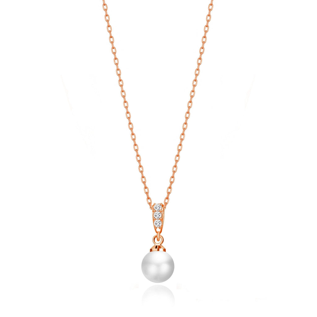 Rose Gold Plated Pearl Drop Necklace Created with Zircondia® Crystals