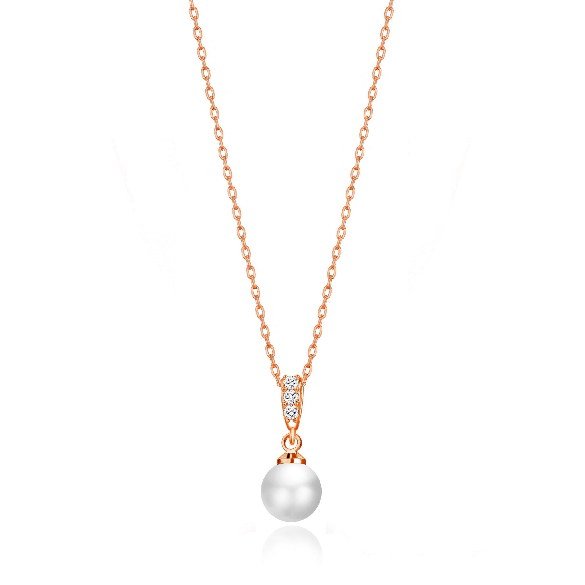 Rose Gold Plated Pearl Drop Necklace Created with Zircondia® Crystals