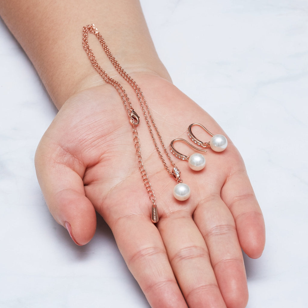 Rose Gold Plated I Couldn't Say I Do Without You Pearl Drop Bridal Set Created with Zircondia® Crystals