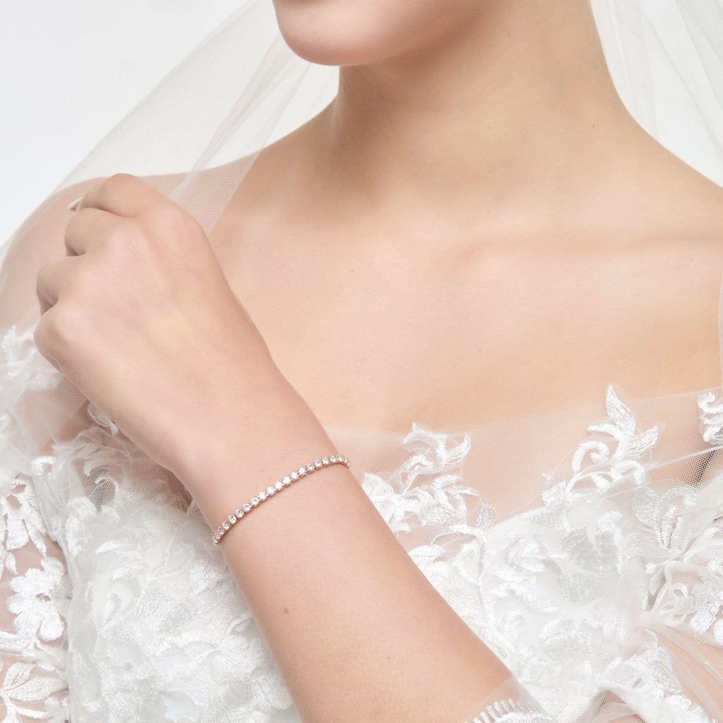 Rose Gold Plated I Couldn't Say I Do Without You Solitaire Bridal Bracelet Created with Zircondia® Crystals