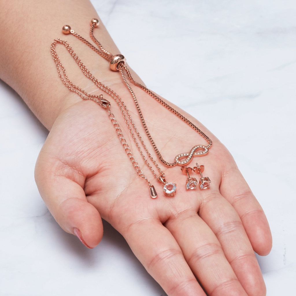 Rose Gold Plated Infinity Friendship Slider Set Created with Zircondia® Crystals