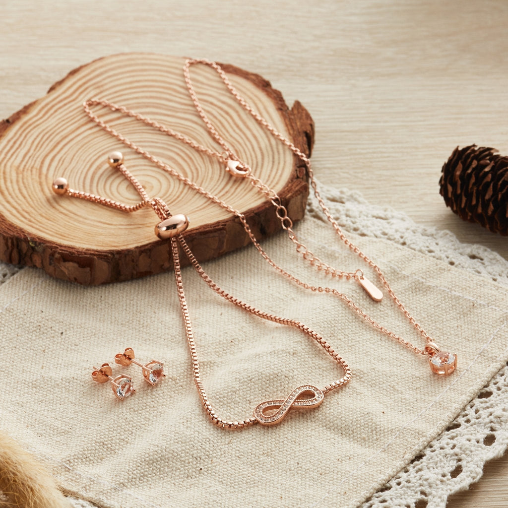 Rose Gold Plated Infinity Friendship Slider Set Created with Zircondia® Crystals