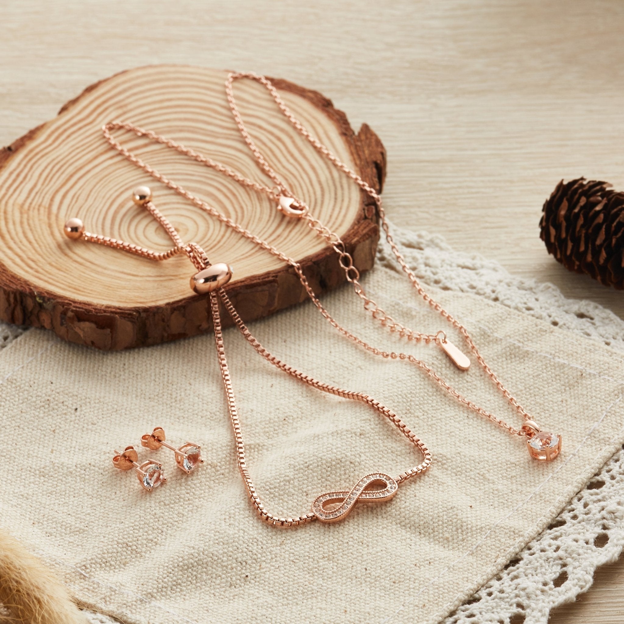 Rose Gold Plated Infinity Friendship Slider Set Created with Zircondia® Crystals